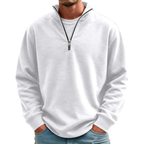 Fleece Sweatshirt Men Fleece Lined Quarter Zip 1/4 Zip Pullover Sweat Shirt - image 1