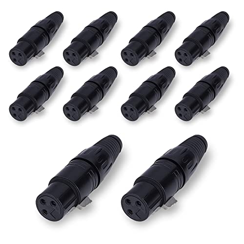 Image of MX 3 Pin XLR connector Microphone Connector pin Pure Copper Nickel Plated Pins1 for High Conductivity microphone cable connector PERENT (3 PIN BLACK COATED, Pack of 10, Female Connector)