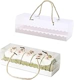 Amonk 10Packs Clear Roll Cake Boxes, 10.8x4.3x3.8in Cake Take Out Containers Transparent Swiss Roll Cake Containers with Gold Rope Handle & Stickers Plastic Gift Boxes for Party