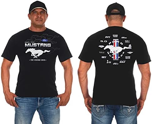 JH Design Men's Ford Mustang Collage Short Sleeve Crew Neck T-Shirt in 4 Colors