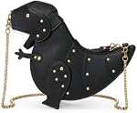 QZUnique Women's Dinosaur Animal Style Chain Shoulder Handbag PU Leather Crossbody Purse Bag Rivet Embellishment