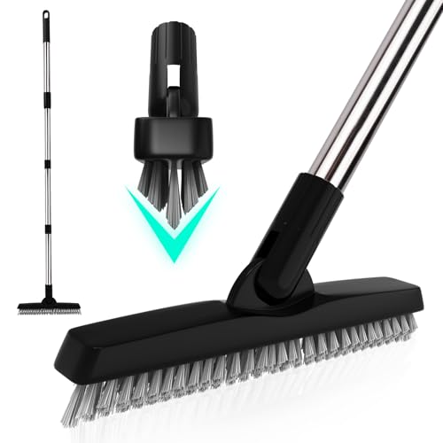 Grout Brush Cleaner with Adjustable Long Handle Swivel V-Shaped Stiff Bristles Scrubber Tile Cleaning Crevice Line Corner Brush for Bathroom Shower Baseboards Hard to Reach Areas