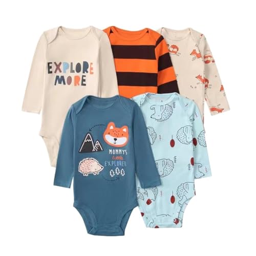 Acuryx Strampler Langarm 5er Pack für Baby-Jungen Baby-Mädchen 6-9 Monate