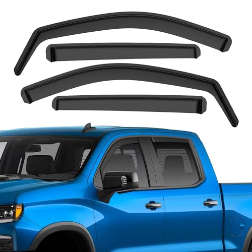 in-Channel Rain Guards Fit for Chevy Silverado 1500 2019-2026 Crew Cab Durable Side Windows Rain Guard Compatible with GMC Sierra 1500 Crew Cab 2019-2026 Wind Deflectors Black 4 PCS