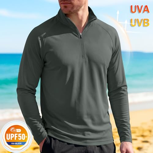 Image of MAGCOMSEN Men's Long Sleeve Sun Shirts UPF 50+ Tees 1 /4 Zip Up Fishing Running Rash Guard T-Shirts Outdoor Shirt, Dark Grey, Large