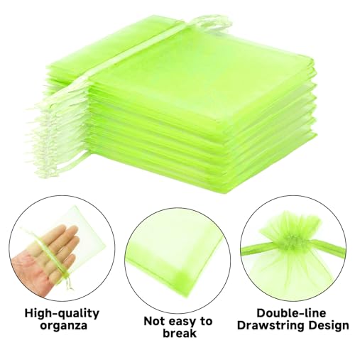 Image of joycraft 50Pcs Light Green Organza Bags - 2.7x3.5 In Sheer Jewelry Mesh Pouch, Small Party Favor Drawstring Pouch for Wedding, Birthday, Baby Shower, DIY Craft