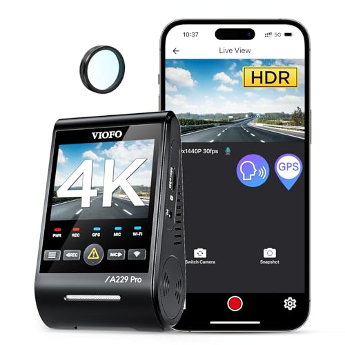 VIOFO A229 PRO 1CH 4K HDR Front Dash Cam with 8MP STARVIS 2 Sensor, Night Vision 2.0, Voice Control, 5GHz WiFi, 24H Parking Mode, Support 512GB Max