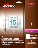 AVERY Printable Repositionable Clear Static Cling Labels, 8.5' x 11' Rectangle, Wall/Glass Decals, Waterproof, Custom, Laser Printers, Full Sheet, 8 Labels, Made in Canada