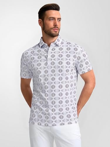 Image of Alex Vando Mens Golf Shirts Short Sleeve Breeze Quick-Dry Print Polo Shirt