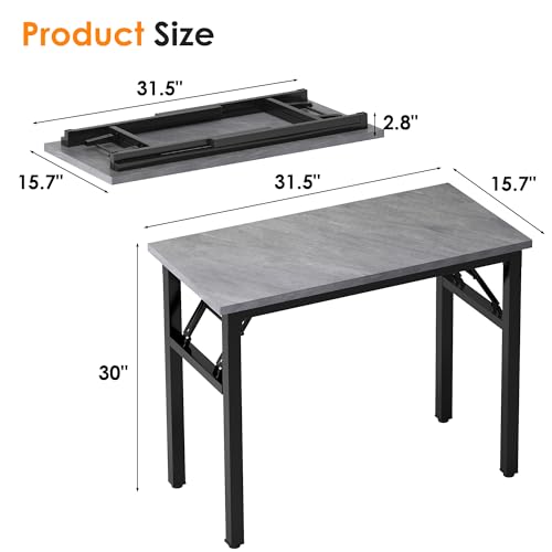 Image of Need 31.5 Inch Folding Desk for Small Spaces, Home Office Computer Desk with Grey Wood Top & Black Frame, Foldable Writing Table for Study, Bedroom, Dorm Room & Student
