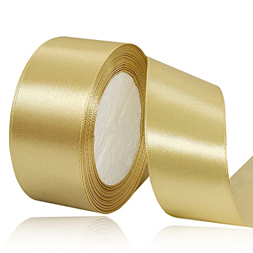 Gold Satin Ribbon 1-1/2 Inches x 25 Yards, Solid Color Fabric Ribbon for Gift Wrapping, Crafts, Hair Bows Making, Wreath, Wedding Party Decoration and Sewing Projects
