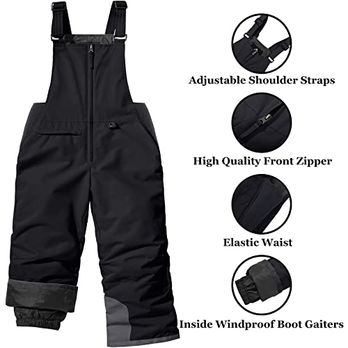 Gemyse Kid's Winter Insulated Waterproof Ski Bib Overalls Snowboarding Pants (Black,10/12) #TOP4