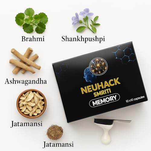 Image of Smriti Memory Capsules For Brain, Memory Support with Brahmi, Ashwagandha, Shankhpushpi | Ayurvedic Nootropics supplement - 100 caps