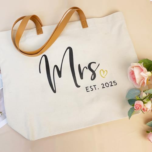 ELEGANTPARK Mrs Bag Mrs Gifts 2025 Bride Gifts Bride Tote Bag Wedding Bridal Shower Bachelorette Party Honeymoon Large Travel Canvas Totes with Zipper4