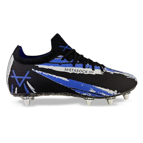 Image of Oxen Metasock 8 Stud Adults Soft Ground Rugby Boots (Blue & Black, UK Footwear Size System, Adult, Men, Numeric, Medium, 13)