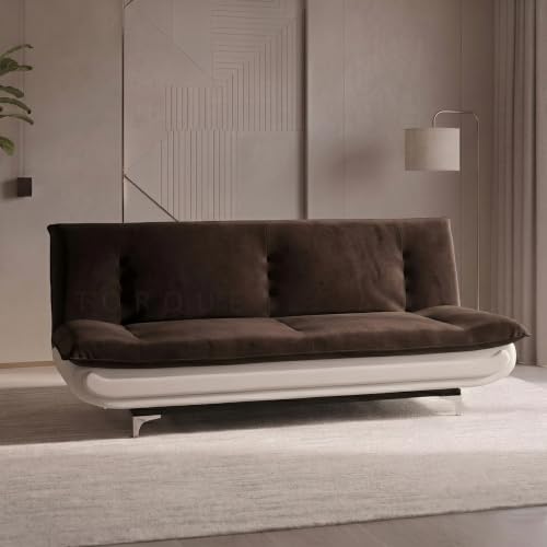 Image of Torque Siesta 3 Seater Sofa Cum Bed for Living Room & Bedroom | Premium Dark Brown Suede Fabric Foldable Sofa Bed | 6 x 4 Ft Sleeping Sofa | Space Saving Convertible Couch for Home & Guests