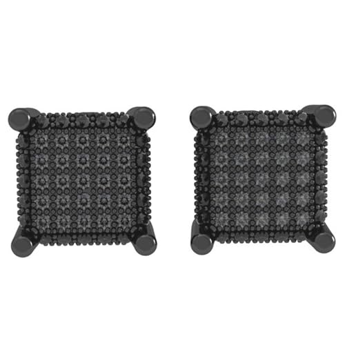 Dazzlingrock Collection 1.00 Carat (ctw) Round Black Diamond 9.10mm Micro Pave Hip Hop Iced Out Studs in Black Plated Sterling Silver, Screw back, Unisex Design Ladies, Mens Real Diamond Earrings