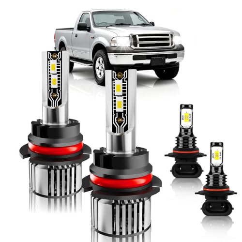 Image of Fit for Ford F150 F-150 (1997-2003) F250 F350 F450 F550 Super Duty (1999-2004) High Beam Low Beam Fog Lights Bulbs Combo, 6500K White Light Bulbs Set,Plug n Play,IP68 Pack of 4