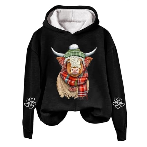 Generisch Suéter para mujer y mujer, sudaderas de vaca para mujer, camiseta con estampado de vaca occidental, sudadera country occidental (2). Conjunto de pareja, Negro , M