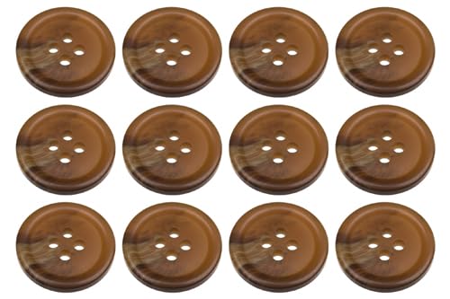 Pack of 12 Dark Brown 20mm Round Faux Horn Sew On Plastic Buttons for Coats Jackets Cardigans Flat 4 Holes 32L