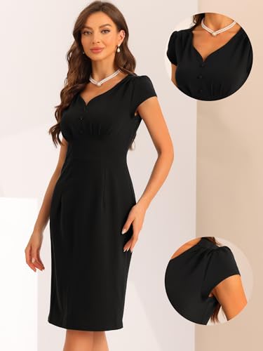 Allegra K Wear to Work Sheath Dress for Women's Vintage Cap Sleeves Cocktail Knee Length Dresses2