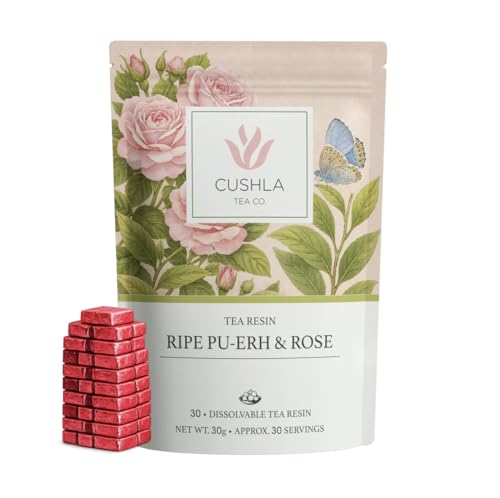 Pu-erh Shu Tea Resin with Rose - Ripe Puer Fermented Dark Tea from Yunnan - Pu’er Tea Concentrate - 30 Individually Wrapped Pieces