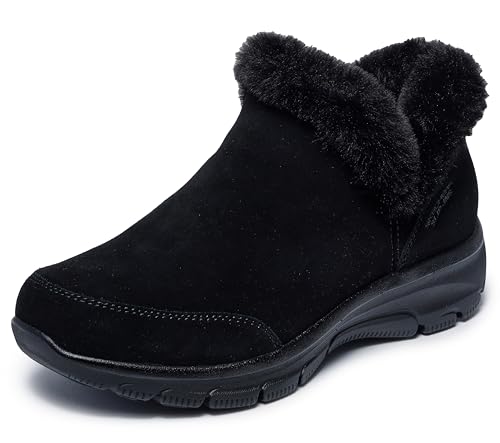 Skechers Women's EASY GOING - FALL FEELING Hands Free Slip-Ins, faux fur collar Suede Boot, Black/Black, 8M