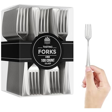 Exquisite Plastic Mini Forks 100CT Premium Quality Silverware Silver Look Alike Heavy Duty Plastic Tasting Dessert Forks Cover