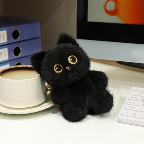 Image of Ditucu Palm-Sized Black Cat Stuffed Animals Cute Soft Plush Dolls Small Plushies Toys Gifts for Kids 6 inch