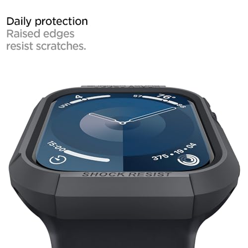 Image of Spigen Rugged Armor Designed for Apple Watch Case Series SE3 /9 /8 /SE2 /7 /6 /SE /5 /4 45mm /44mm Durable TPU Cover - Dark Gray