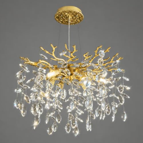 kvtinmty Modern Tree Branch Crystal Chandelier 18'' Luxury Gold Crystal Chandelier 6-Light Small Crystals Pendant Chandeliers for Dining Room Kitchen Bedroom Foyer Entryway by kvtinmty - Used condition - US$72.36