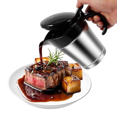 Salsiera grande – Acciaio inossidabile 450 ml | Salsiera con pentola per salsa con coperchio | Elegante contenitore da tavolo per salse, sughi, condimenti, buffet, feste e uso in cucina