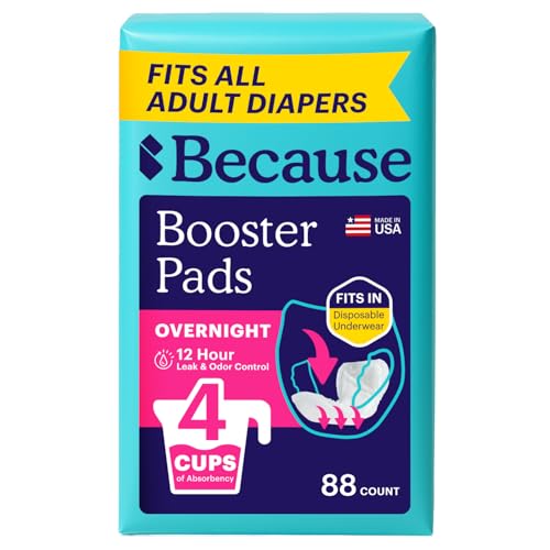 Because Overnight Booster Pads Fit All Adult Diapers, Helps Keep Your Adult Diaper Active All Night, Adds 4 Cups to Incontinence Underwear, Extra Absorbency, 88 Count