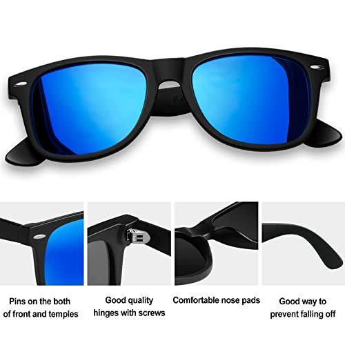 Image of KANASTAL Polarized Sunglasses Men Women TR90 Retro Classic Square Sun Glasses with UV400 Protection Mirror Blue Lens Shades