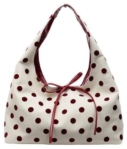 Image of Polka Dot Tote Bag for Women Bow Tie Hobo Bags for Women Slouchy Tote Purse Large Shoulder Handbag Satchel for Travel Work
