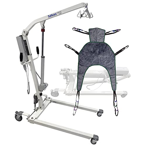 Tuffcare Full Electric Patient Lift - Deluxe Rhino Lift w/Power Base - Full Size Transfer Lift for Home Use and Facilities, 450 lb. Weight Capacity (Lift + Universal Sling w/Headrest Extra Large)