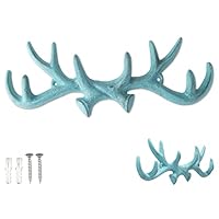 Vintage Cast Iron Deer Antlers Wall Hooks Antique Finish Metal Clothes Hanger Rack W, Hooks Includes Screws And Anchors