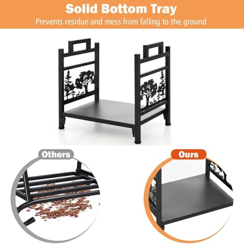 TANGZON Firewood Rack, Heavy Duty Metal Fire Log Holder with Side Handles & Adjustable Foot Pads, Indoor Outdoor Decorative Fireplace Wood Storage Basket Stand, 45 x 33 x 44cm TANGZON Firewood Rack, Heavy Duty Metal Fire Log Holder with Side Handles & Adjustable Foot Pads, Indoor Outdoor Decorative Fireplace Wood Storage Basket Stand, 45 x 33 x 44cm