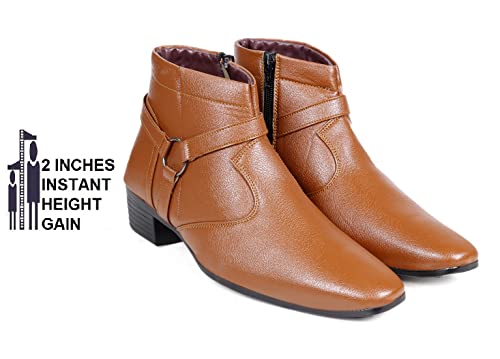 Image of BXXY Men's 2 Inch Heel Height Increasing Formal Ring Buckle Zipper Boots