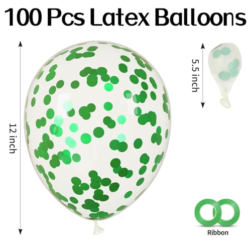 Image of 100pcs Green Confetti Balloons 12 Inch Clear Latex Balloon with Green Confetti Inside for Balloon Garland or Arch Birthday Safari Jungle Dinosaur Summer Weddings St. Patrick's Day Party Decorations