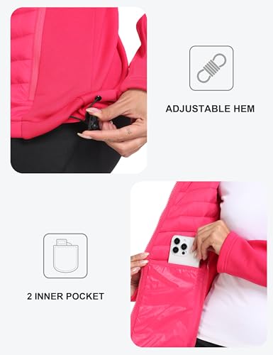 MoFiz Damen Fleecejacke Sportjacke Wanderjacke Outdoorjacke Running Winter Atmungsaktiv Jacke Hybridjacke Freizeitjacke Rosenrot 3XL
