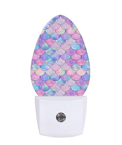 Image of Watercolor Fish Scales Night Light Purple Pink Blue Mermaid Scales Underwater Sea Pattern Plug in Auto Sensor LED Lighting for Boys Girls Men Women Sleeping Bedroom Bathroom Staircase