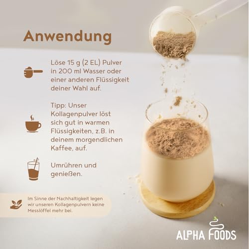 Alpha Foods Kollagen Pulver, Hyaluron & Elastin, Schokoladengeschmack, 400g – Ansicht 6