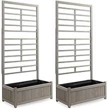 Casafield Set of Two Wooden Climbing Planter Boxes - Raised Garden Beds with Trellis Plant Stand for Outdoor
