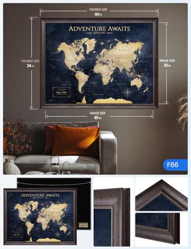 Image of IPIC - Personalized Framed World Map for Wall Art, Push Pin Travel Map Decor to Track Travels, Custom Artwork with Names, Pinnable Wall Decor for Home, Office, Study or RV, Ready to Hang