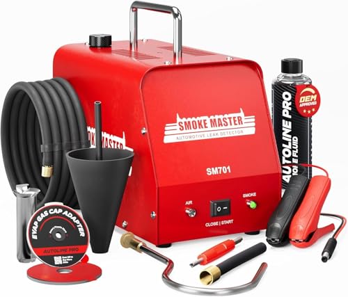 AutoLine Pro *2025 New Model* Automotive High Volume Smoke Machine - EVAP Leak Detector with Built-in Air Compressor - Model 701A– EVAP Vacuum Exhaust Smoke Detector Tools Kit - Red