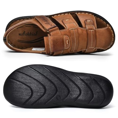 Image of Arkbird Men's Sandals, Closed Toe Leather Fisherman Outdoor Hiking Sport Shoes Summer