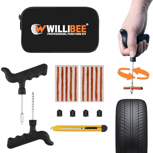 Image of WILLIBEE 6-in-1 (Pack of 10 Strips) Tubeless Tyre Puncture Repair Kit for Bike & Car | Heavy-Duty Puncher Kit (Includes Storage Bag)