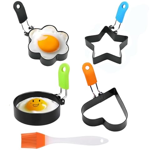 RXKFIGX 4 Stampi per Uova Fritte Stampi per Uova Fritte per La Padella Anello di Uovo in Acciaio Inox Stampo Uovo Fritto Anelli Antiaderenti Fritto Uovo per Muffin Pancake Omelette e Cucina