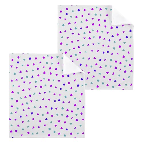 YANENDIE Little Triangle Polka Dots Washcloths Towels, Highly Absorbent and Soft Cotton Face Cloths, 2 Pack Quick Dry Wash Cloths - 12 X 12 Inches
